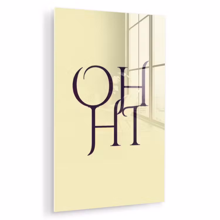 Glas schilderij - Oh hi - Geel - Monogram — 1