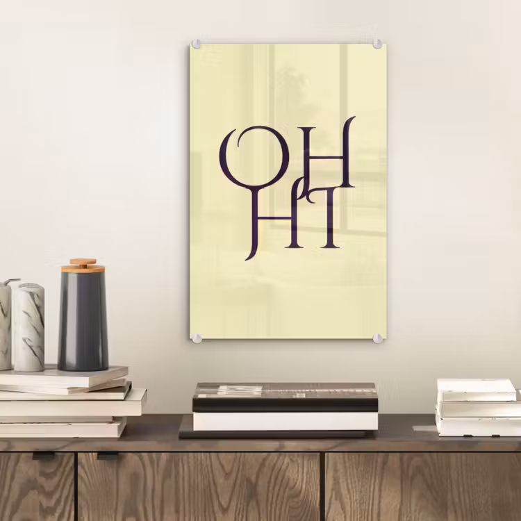 Glas schilderij - Oh hi - Geel - Monogram — 2