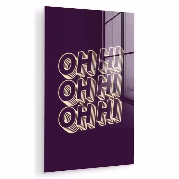Glas schilderij - Oh hi - Paars - 3D — 1