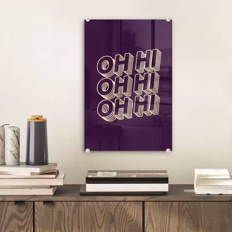 Glas schilderij - Oh hi - Paars - 3D — 2