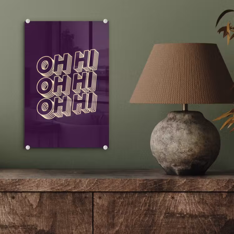 Glas schilderij - Oh hi - Paars - 3D — 4