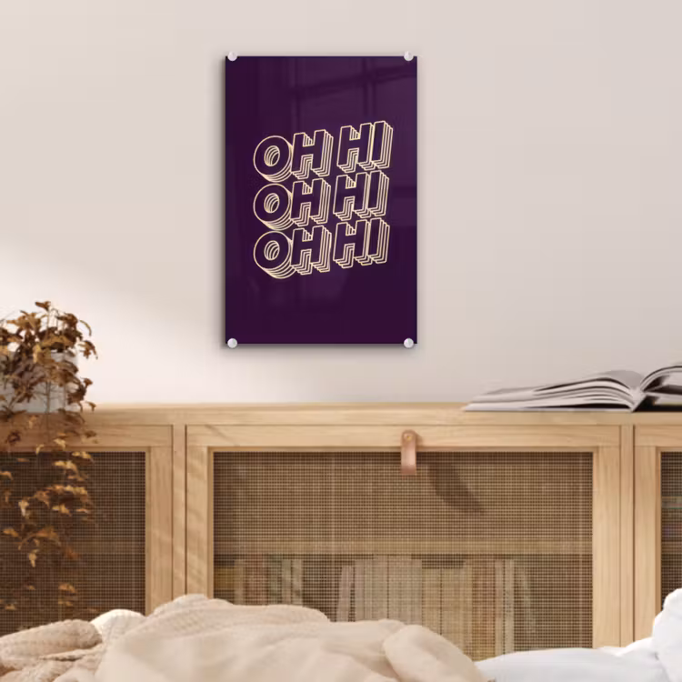 Glas schilderij - Oh hi - Paars - 3D — 5