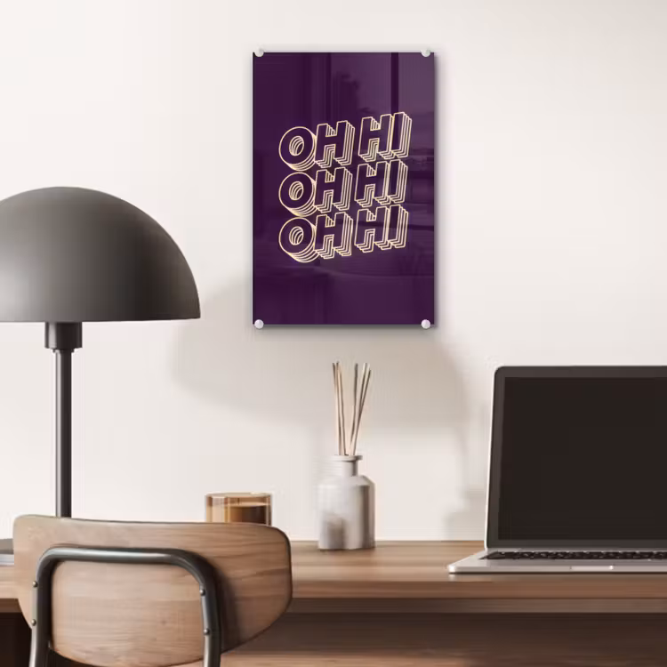 Glas schilderij - Oh hi - Paars - 3D — 7