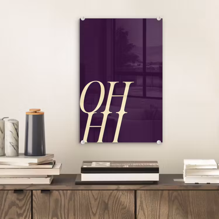 Glas schilderij - Oh hi - Paars - Cursief — 2