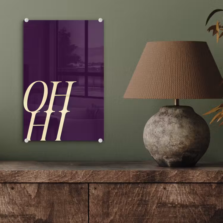 Glas schilderij - Oh hi - Paars - Cursief — 4