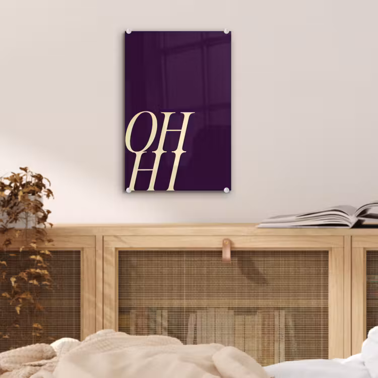 Glas schilderij - Oh hi - Paars - Cursief — 5