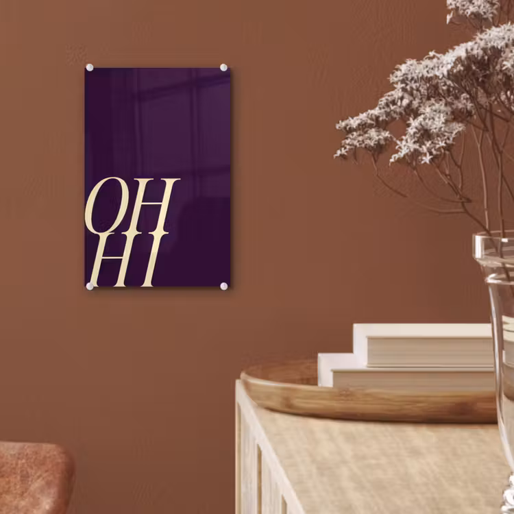 Glas schilderij - Oh hi - Paars - Cursief — 6