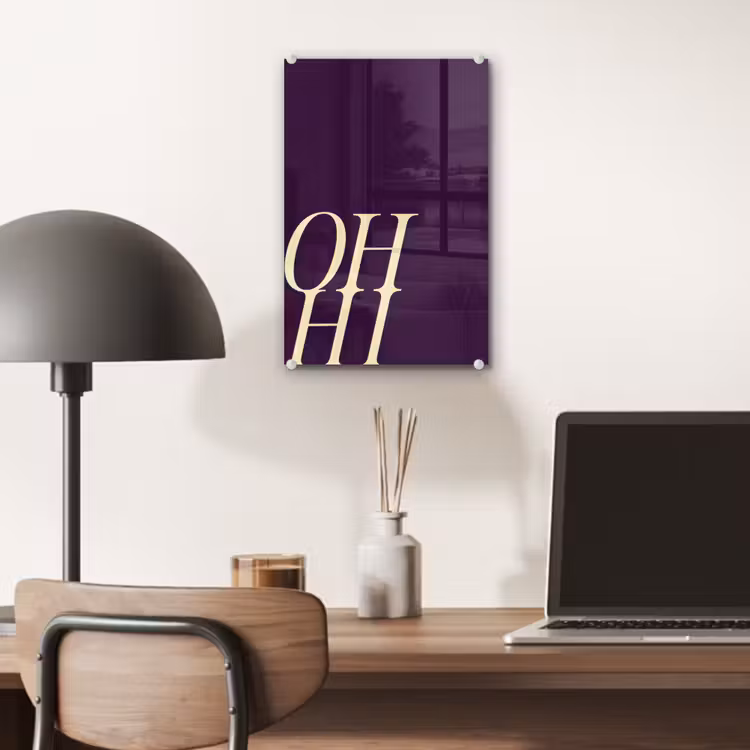 Glas schilderij - Oh hi - Paars - Cursief — 7