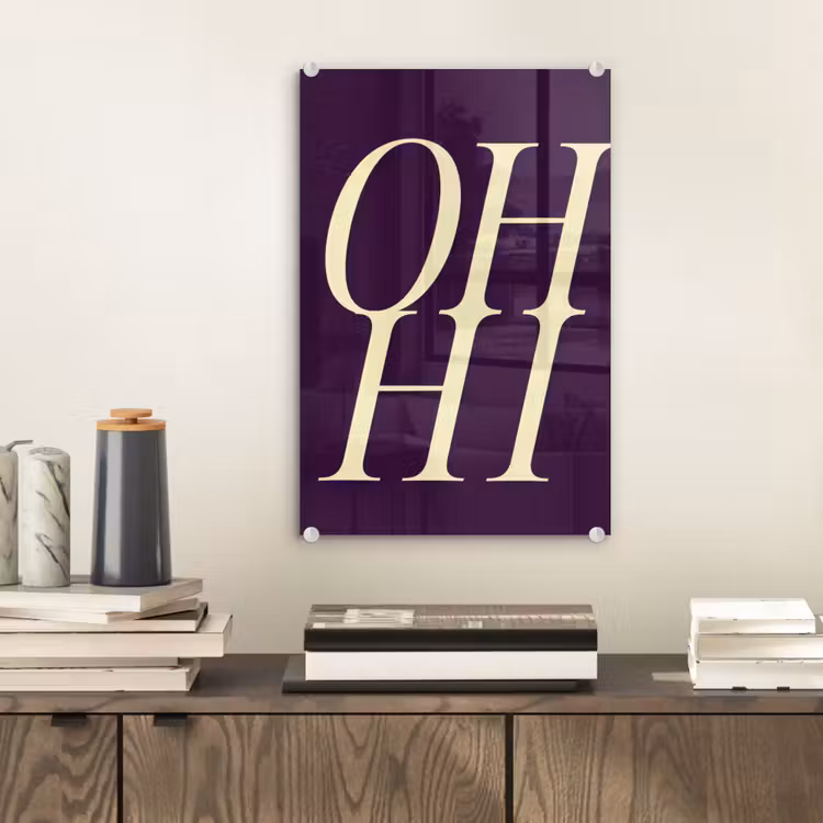 Glas schilderij - Oh hi - Paars - Minimalistisch — 2