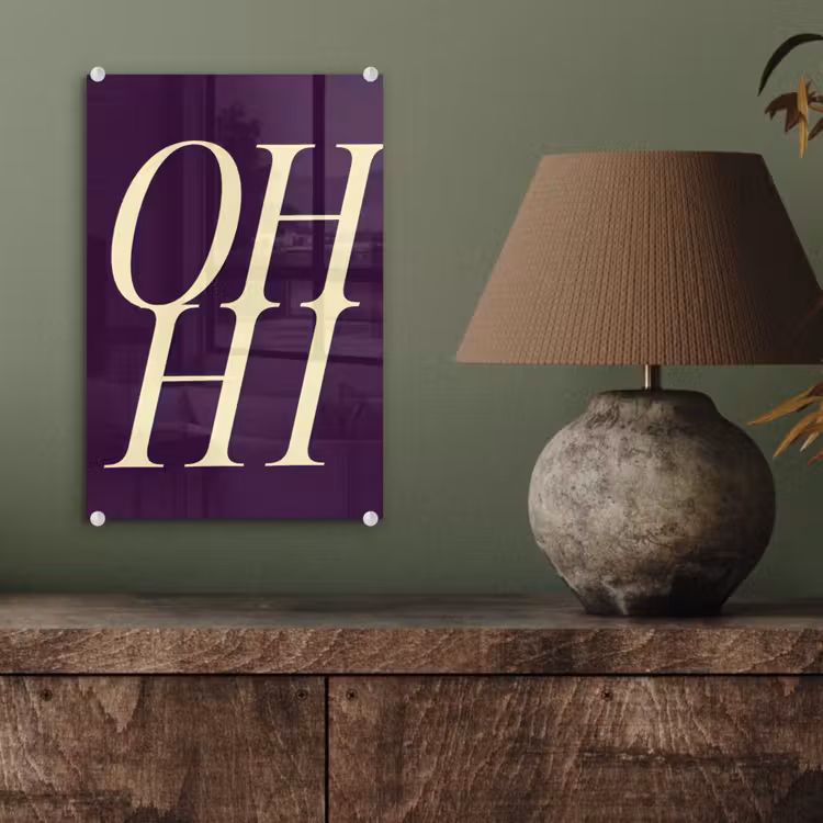 Glas schilderij - Oh hi - Paars - Minimalistisch — 4