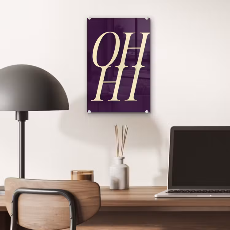 Glas schilderij - Oh hi - Paars - Minimalistisch — 7