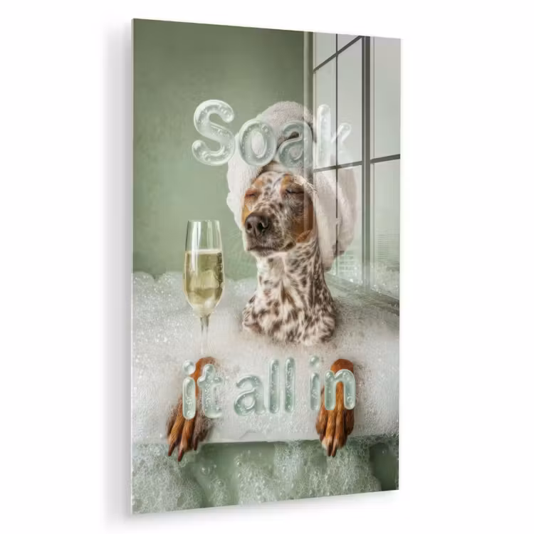 Glas schilderij - Soak it all in - Hond - Bad — 1
