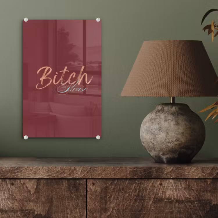 Glas schilderij - Bitch please - Rood - Blauw — 4