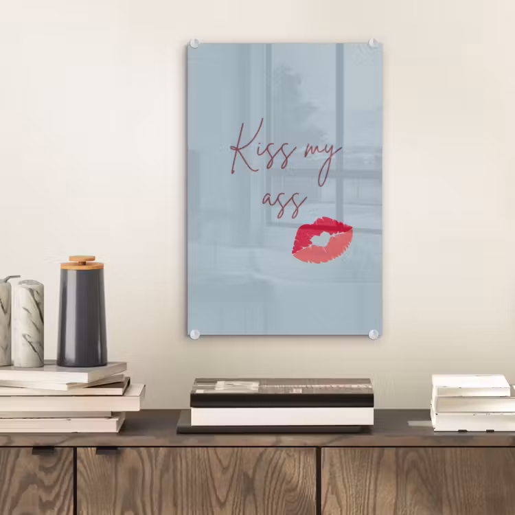 Glas schilderij - Kiss my ass - Lip - Blauw — 2