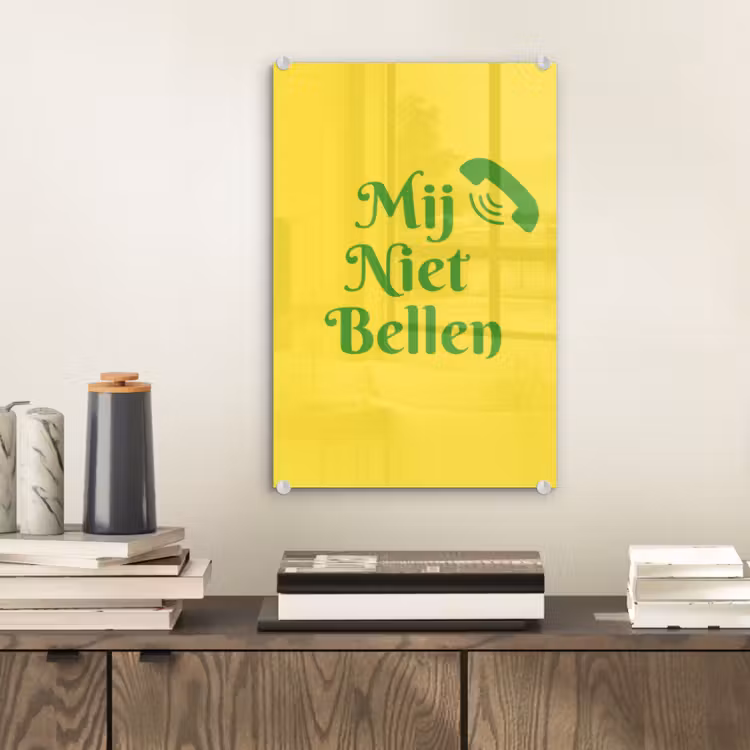 Glas schilderij - Mij niet bellen - Telefoon - Geel — 2