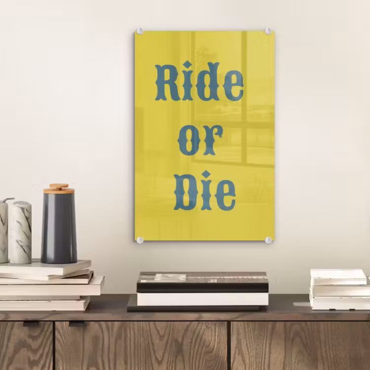 Glas schilderij - Ride or die - Geel - Blauw — 2