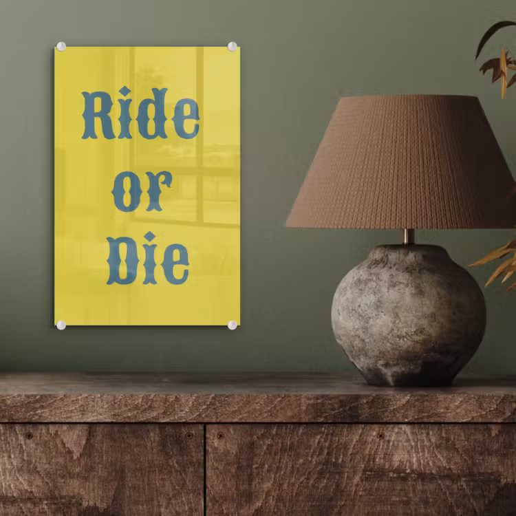 Glas schilderij - Ride or die - Geel - Blauw — 4