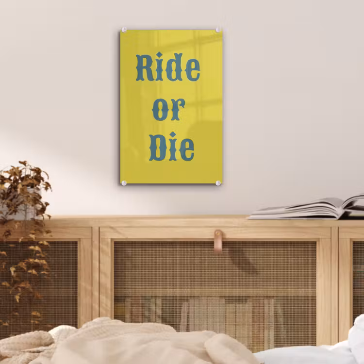 Glas schilderij - Ride or die - Geel - Blauw — 5
