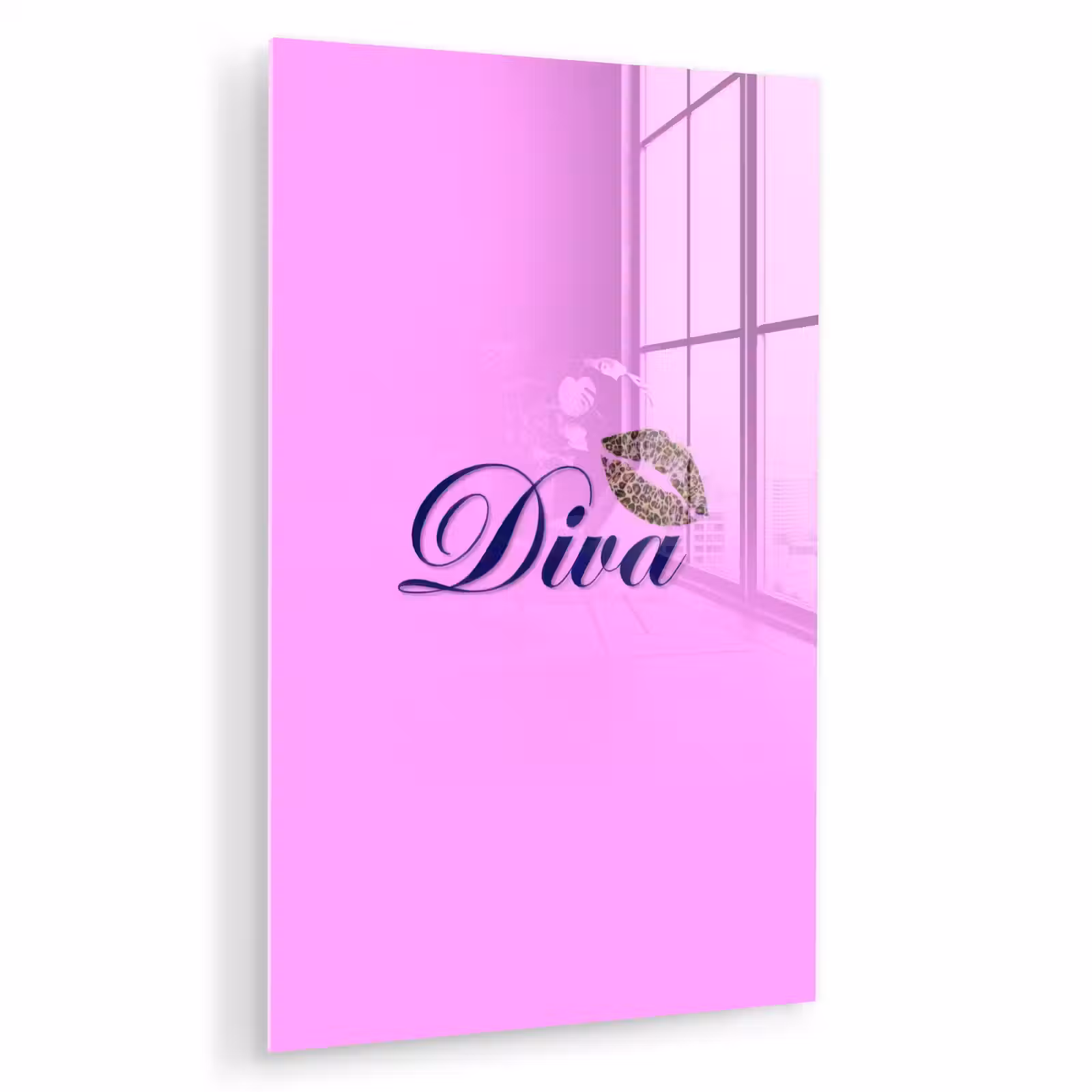 Glas schilderij - Diva - Lip - Panterprint - Roze — 1