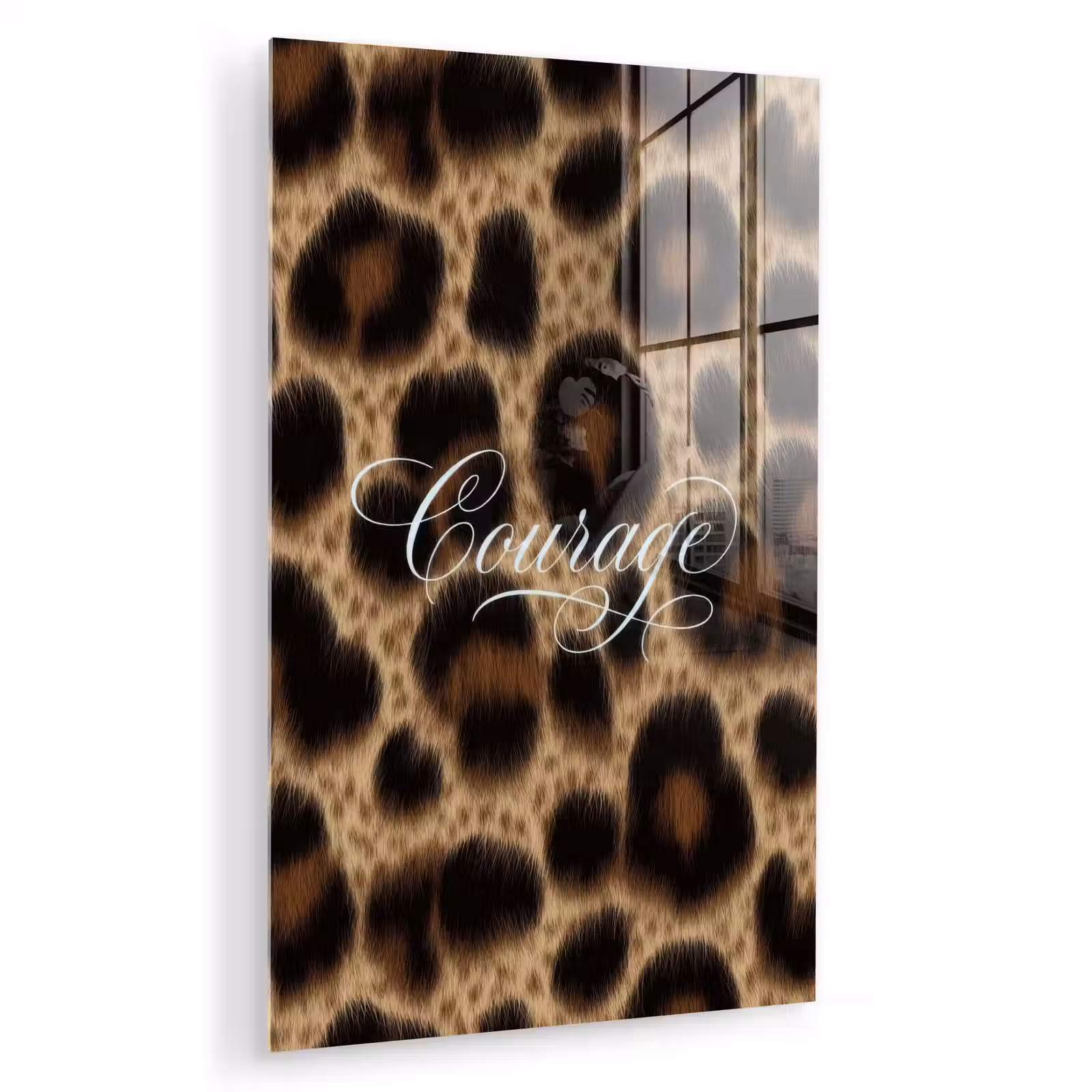 Glas schilderij - Luipaardprint - Bruin - Courage - Sierlijk — 1