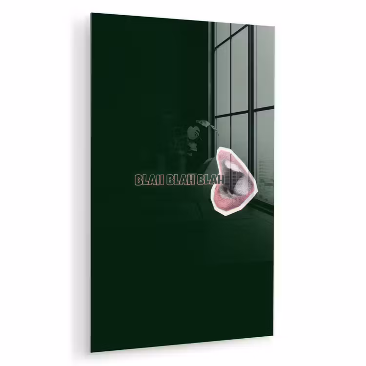 Glas schilderij - BLAH BLAH BLAH - Mond - Groen — 1