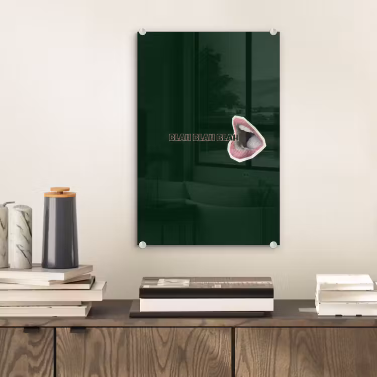 Glas schilderij - BLAH BLAH BLAH - Mond - Groen — 2