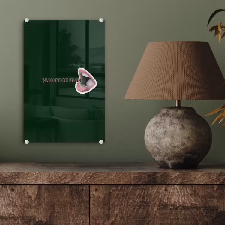 Glas schilderij - BLAH BLAH BLAH - Mond - Groen — 4