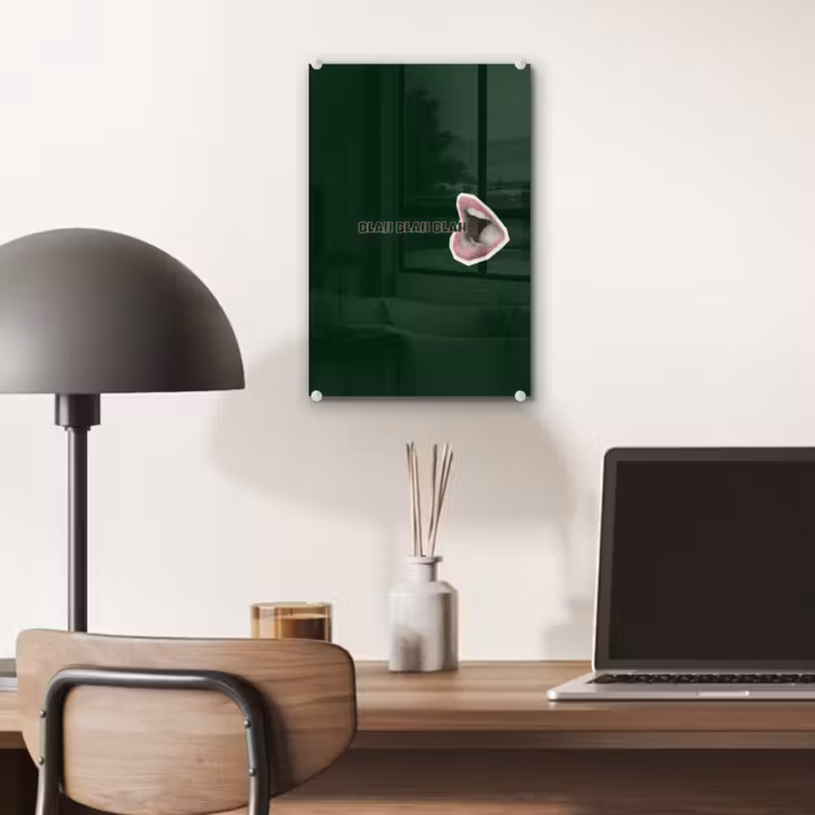 Glas schilderij - BLAH BLAH BLAH - Mond - Groen — 7