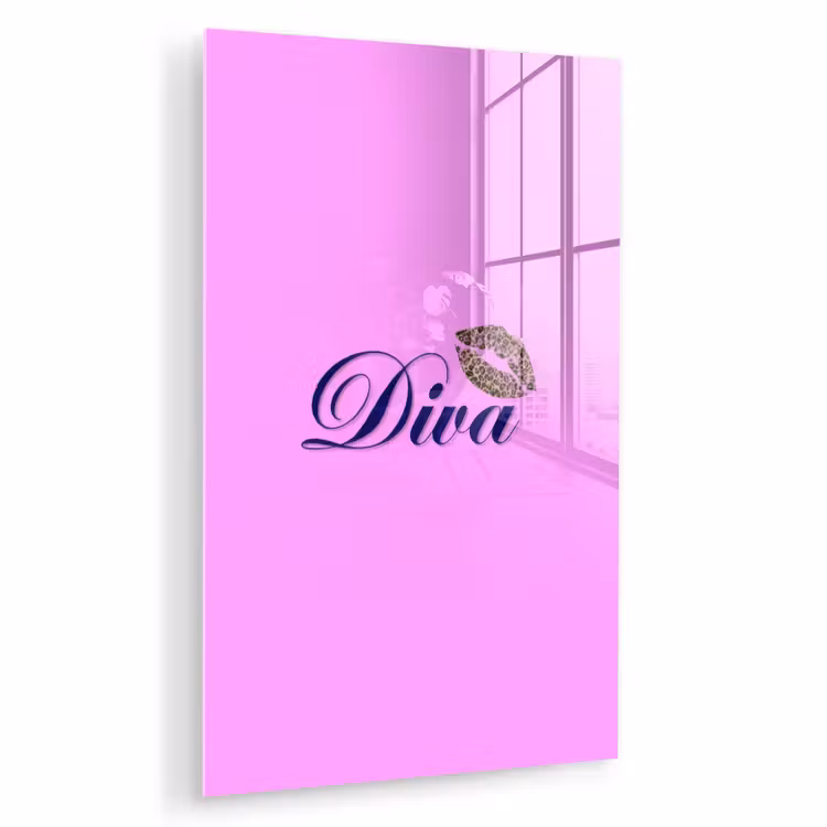 Glas schilderij - Diva - Lip - Panterprint - Roze — 1