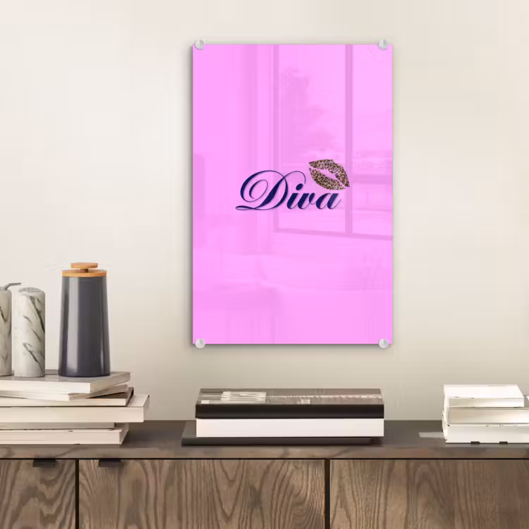 Glas schilderij - Diva - Lip - Panterprint - Roze — 2