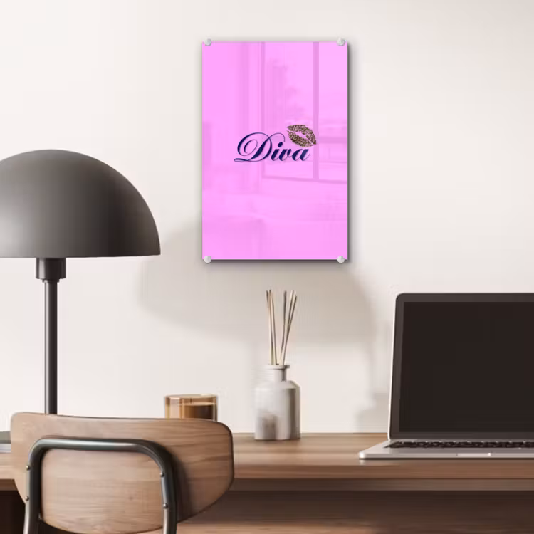 Glas schilderij - Diva - Lip - Panterprint - Roze — 7
