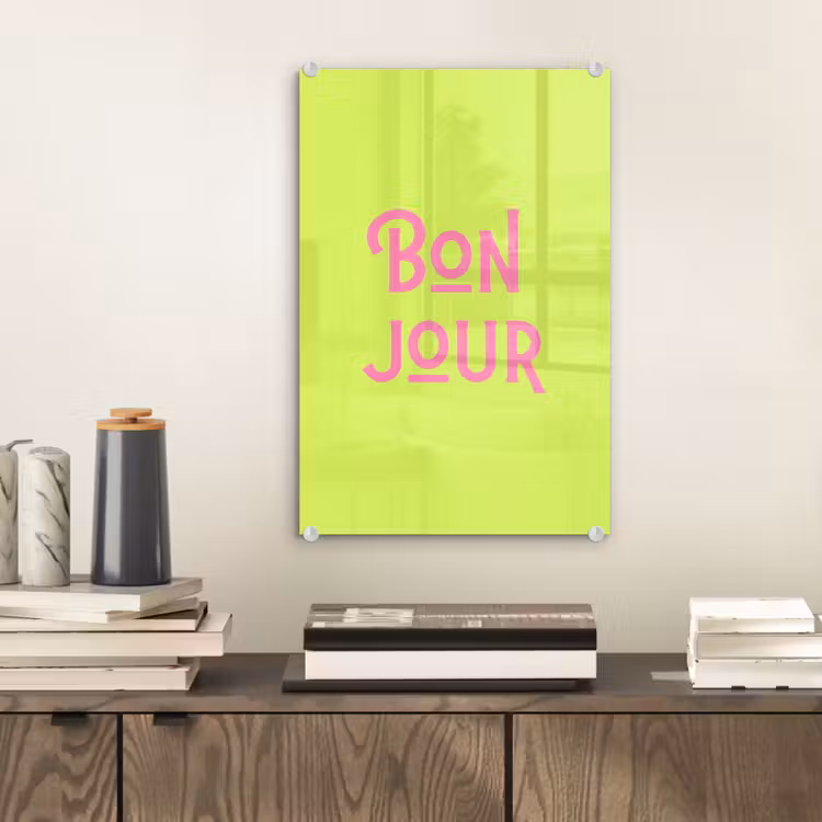 Glas schilderij - Groen - Roze bonjour - art-deco — 2