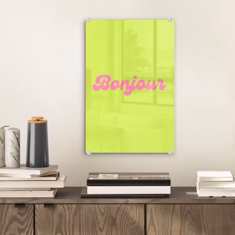 Glas schilderij - Groen - Roze bonjour - Retro — 2