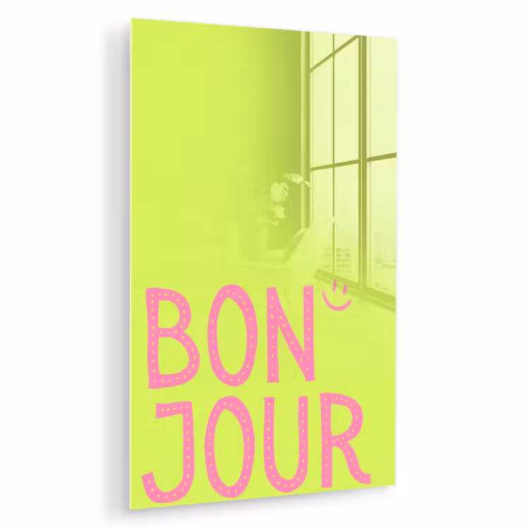Glas schilderij - Groen - Smiley - Bonjour - Roze — 1