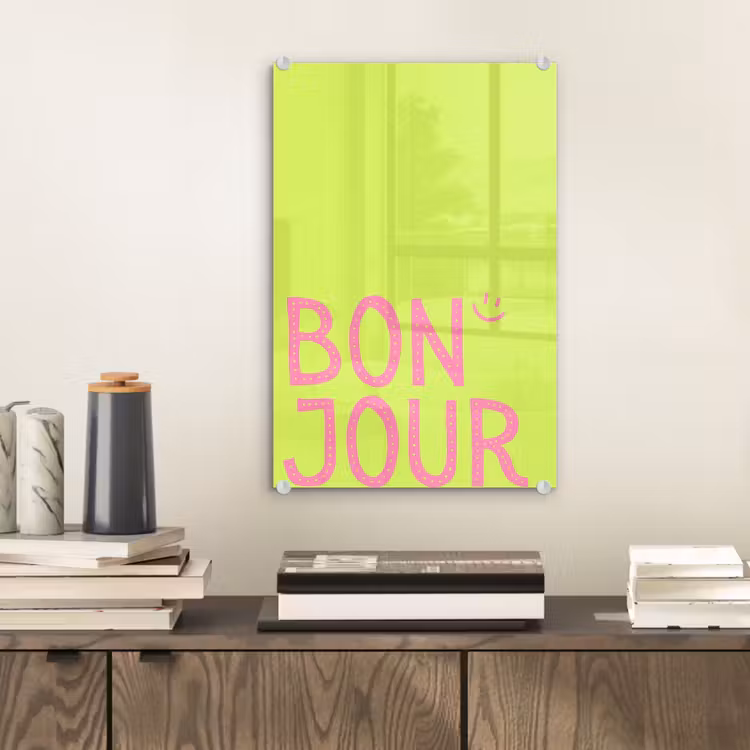 Glas schilderij - Groen - Smiley - Bonjour - Roze — 2