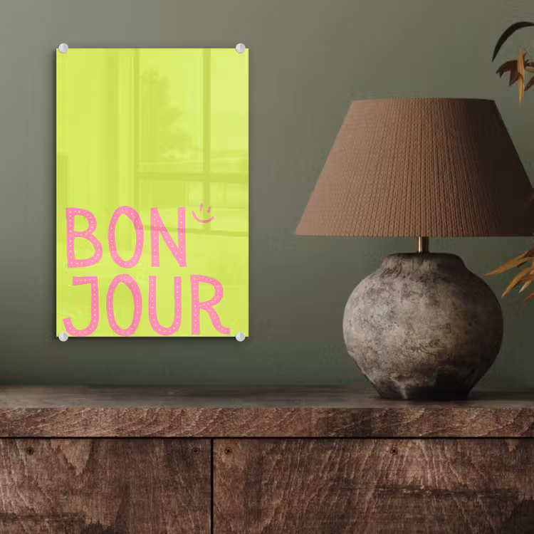 Glas schilderij - Groen - Smiley - Bonjour - Roze — 4