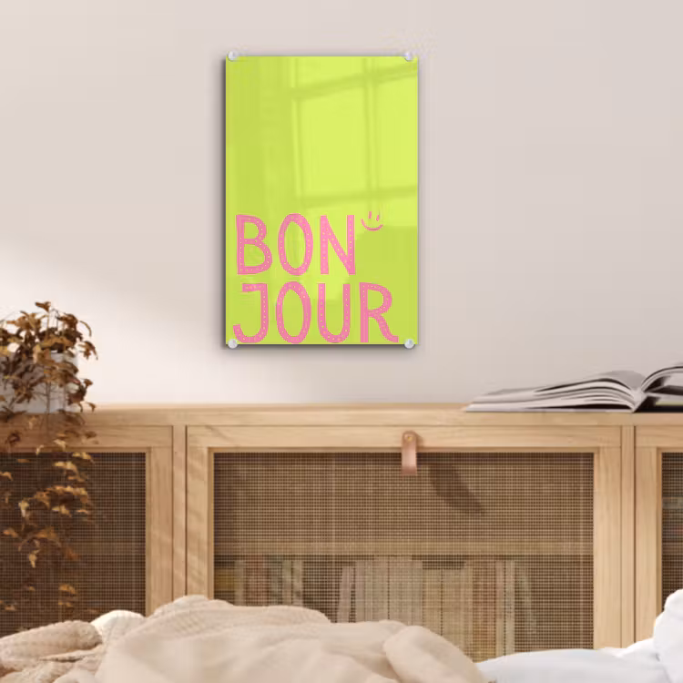 Glas schilderij - Groen - Smiley - Bonjour - Roze — 5