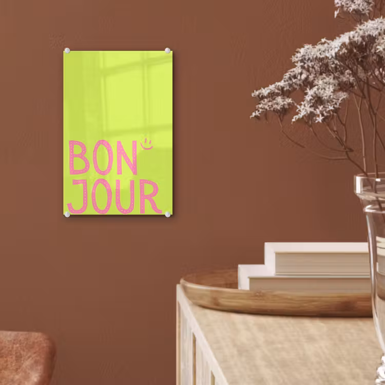Glas schilderij - Groen - Smiley - Bonjour - Roze — 6