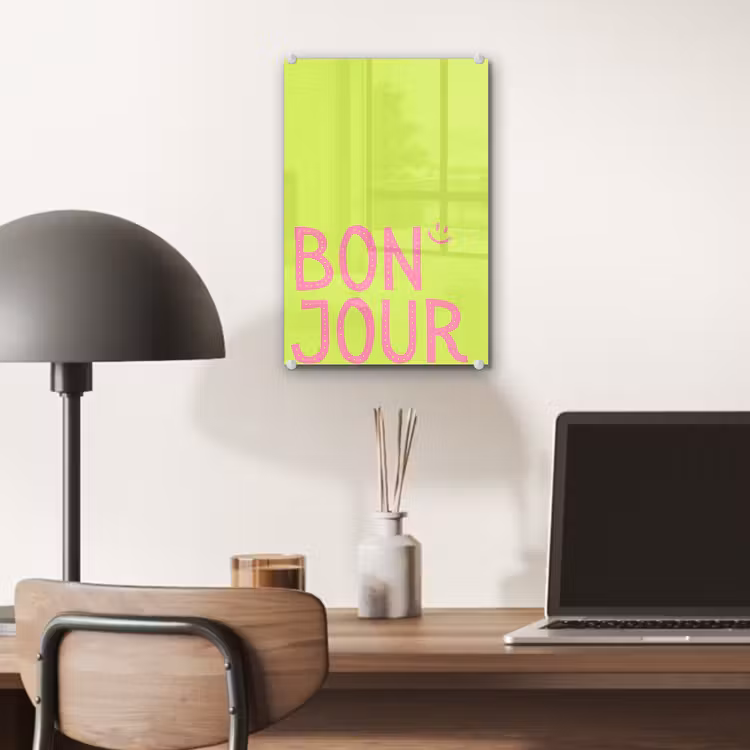 Glas schilderij - Groen - Smiley - Bonjour - Roze — 7
