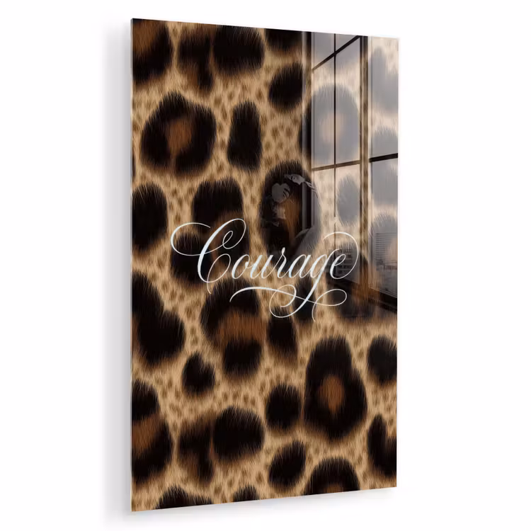 Glas schilderij - Luipaardprint - Bruin - Courage - Sierlijk — 1