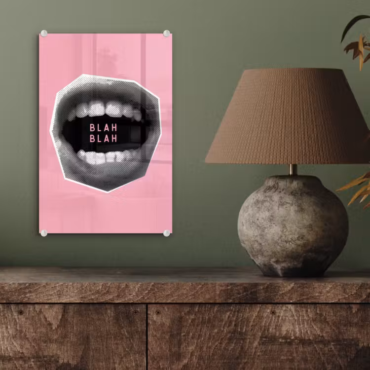 Glas schilderij - Mond - BLAH BLAH - Roze — 4