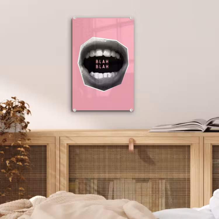 Glas schilderij - Mond - BLAH BLAH - Roze — 5