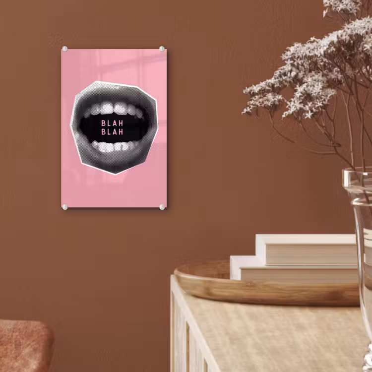 Glas schilderij - Mond - BLAH BLAH - Roze — 6