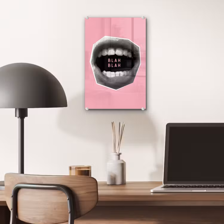 Glas schilderij - Mond - BLAH BLAH - Roze — 7