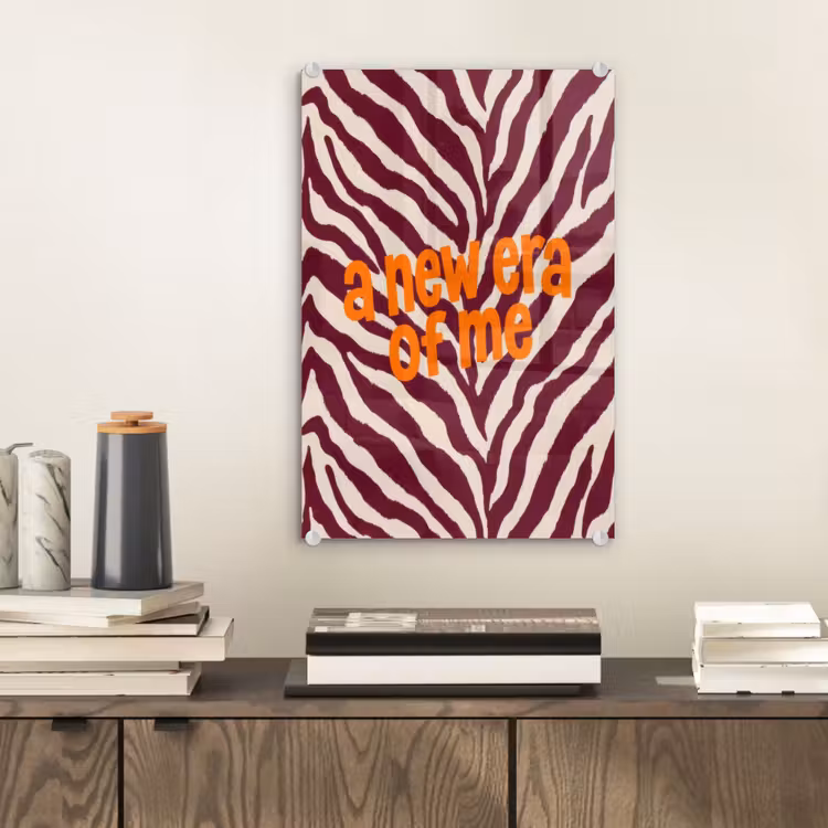 Glas schilderij - New era - Bordeaux - Zebraprint — 2