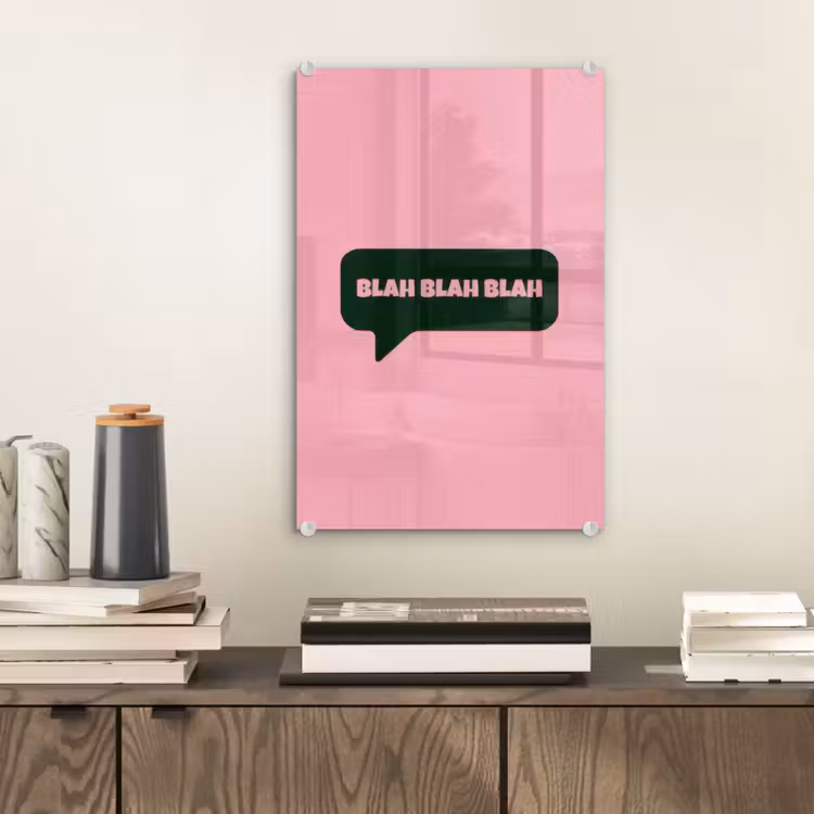 Glas schilderij - Roze - Tekstwolk - Groen - BLAH BLAH BLAH — 2