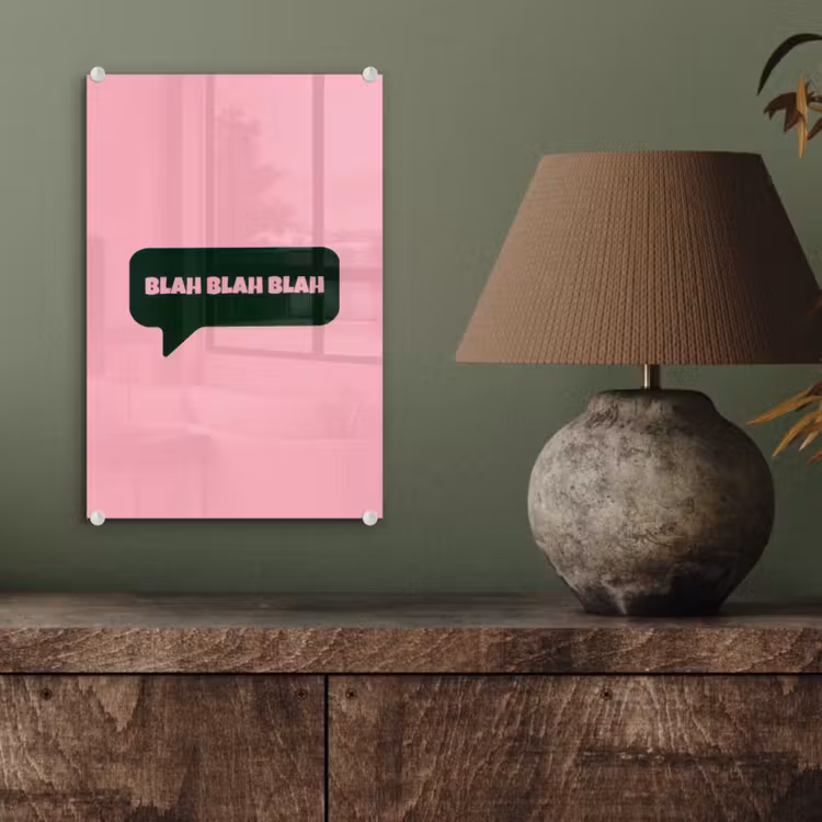 Glas schilderij - Roze - Tekstwolk - Groen - BLAH BLAH BLAH — 4