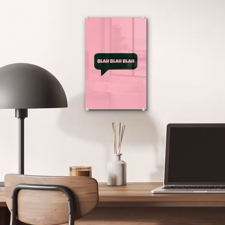 Glas schilderij - Roze - Tekstwolk - Groen - BLAH BLAH BLAH — 7