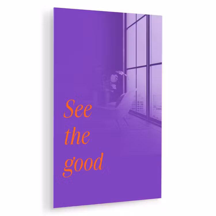 Glas schilderij - See the good - Oranje - Paars — 1