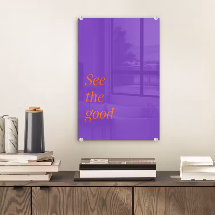 Glas schilderij - See the good - Oranje - Paars — 2